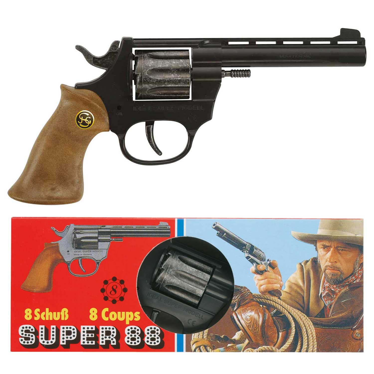 Spielzeug-Pistole Super 88 schwarz 20cm in der Box