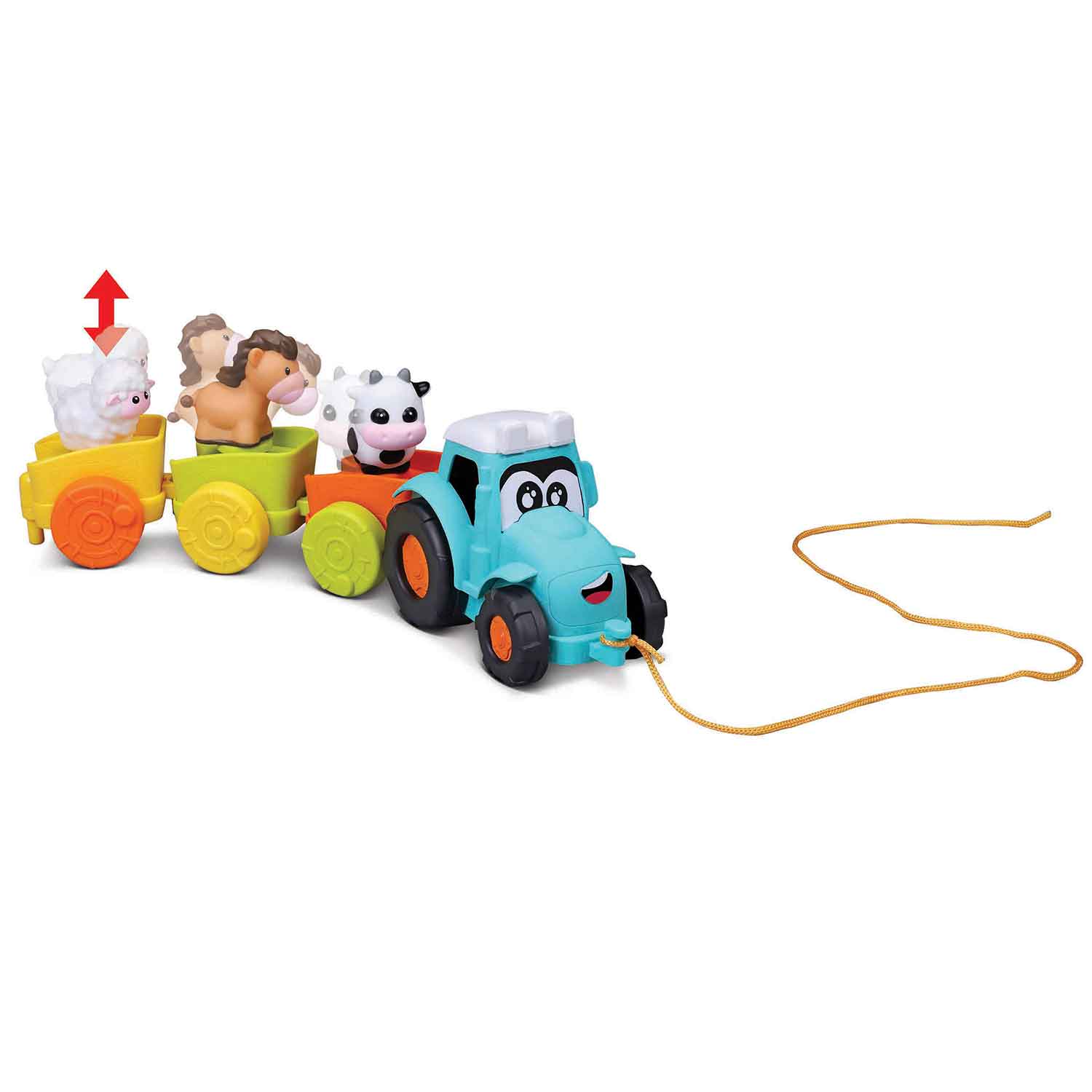 Pull Along Farm Traktor mit 3 Anhängern und Tierfiguren