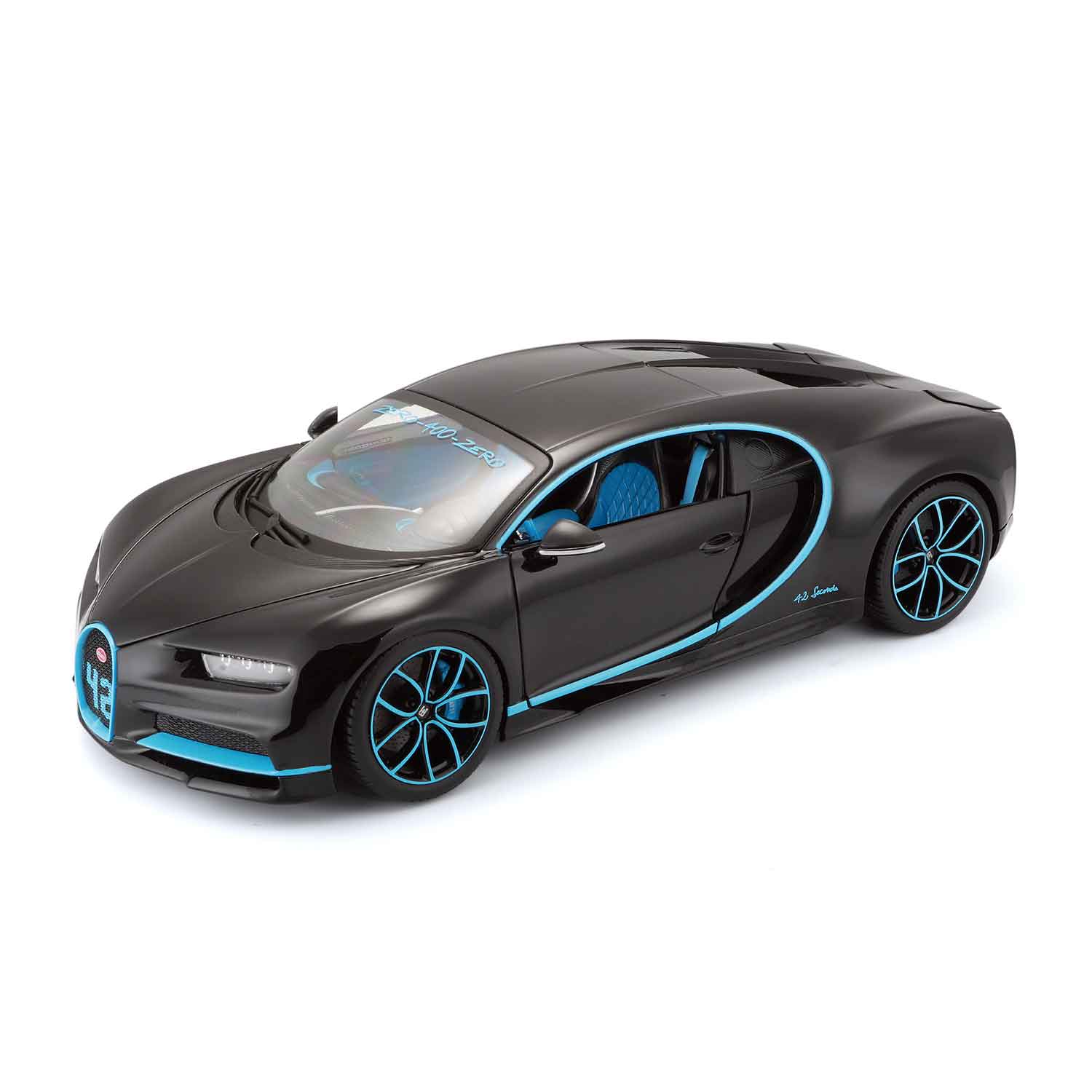 Modellauto Bugatti Chiron - World Record 0-400-0km in 42 Sek. Schwarz im Maßstab 1:18