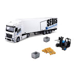 Spielzeugmodell Mercedes Benz Actros mit Aufleger + Stapler - 1:43 weiß