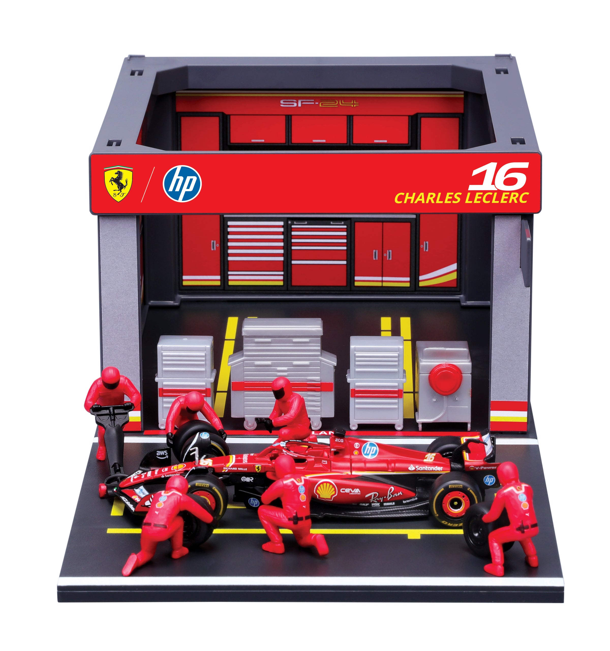 Modellauto F1 Ferrari SF-24 Pit Pass, Windowbox, 1:43 Maßstab, orange