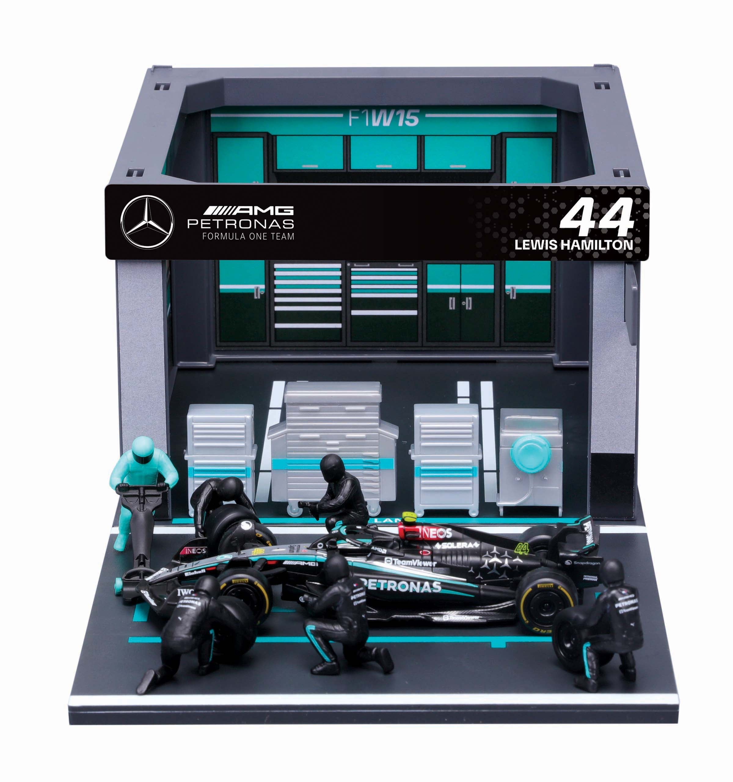Modellauto F1 Mercedes AMG W15 Pit Pass, 1:43 Maßstab, blau