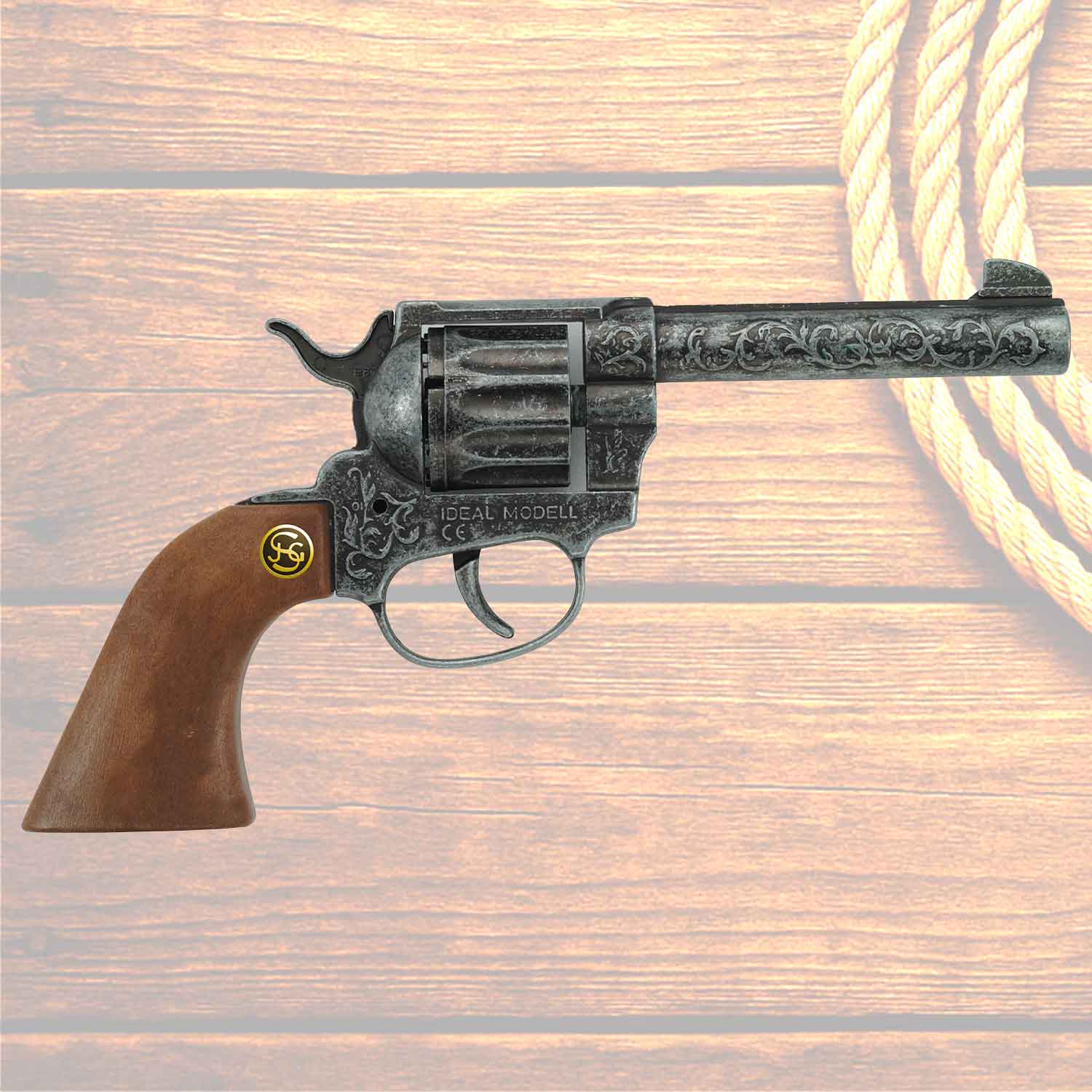 Spielzeug-Pistole Magnum grau antik 22cm