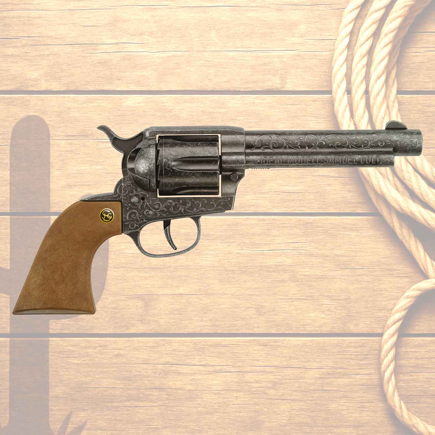 Spielzeug-Pistole Samuel Colt grau antik 27cm