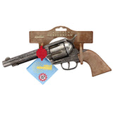 J.G. Schrödel Spielzeugpistole Samuel Colt grau antik 27cm