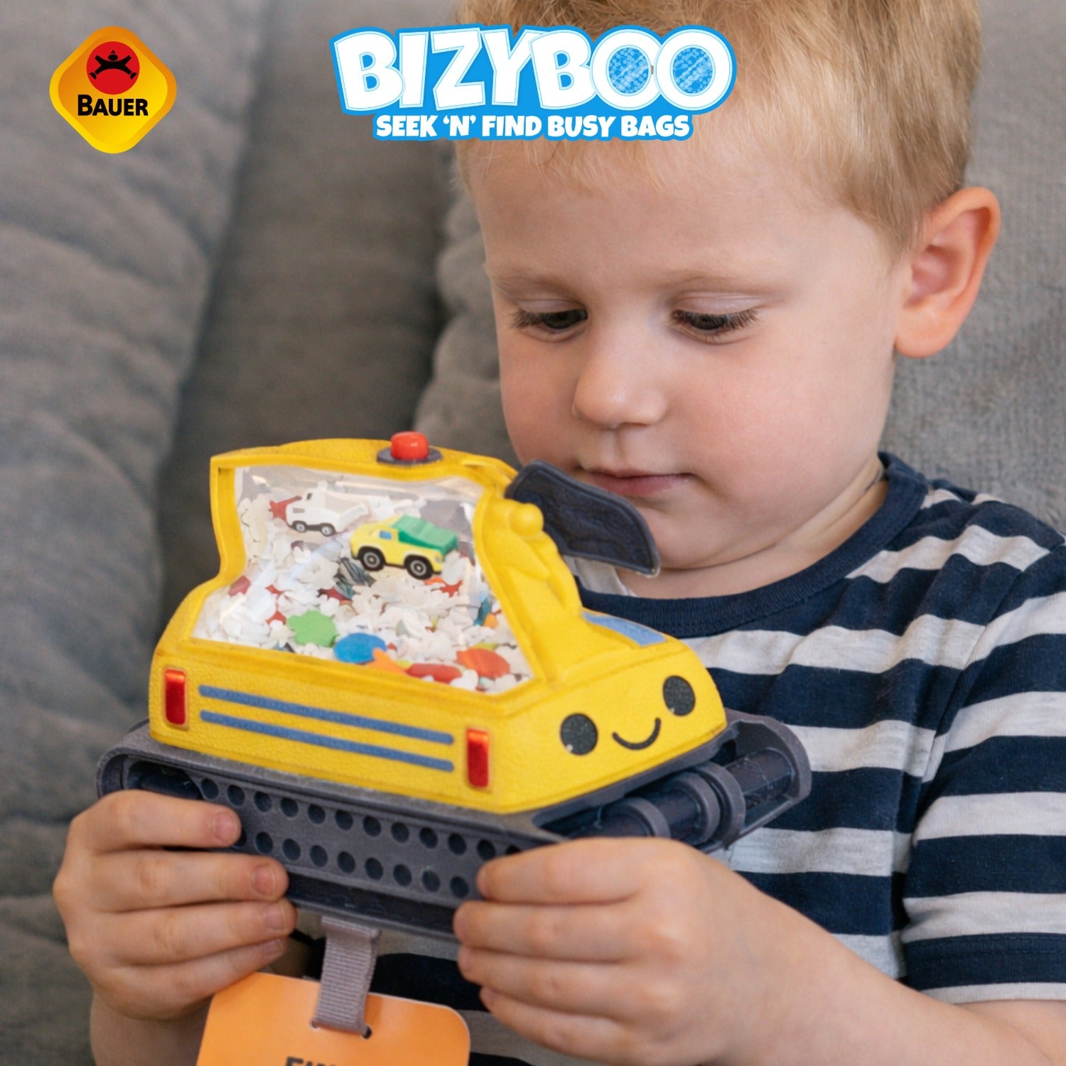 Bizyboo Beschäftigunstäschchen Bagger gelb, ab 2 Jahren geeignet