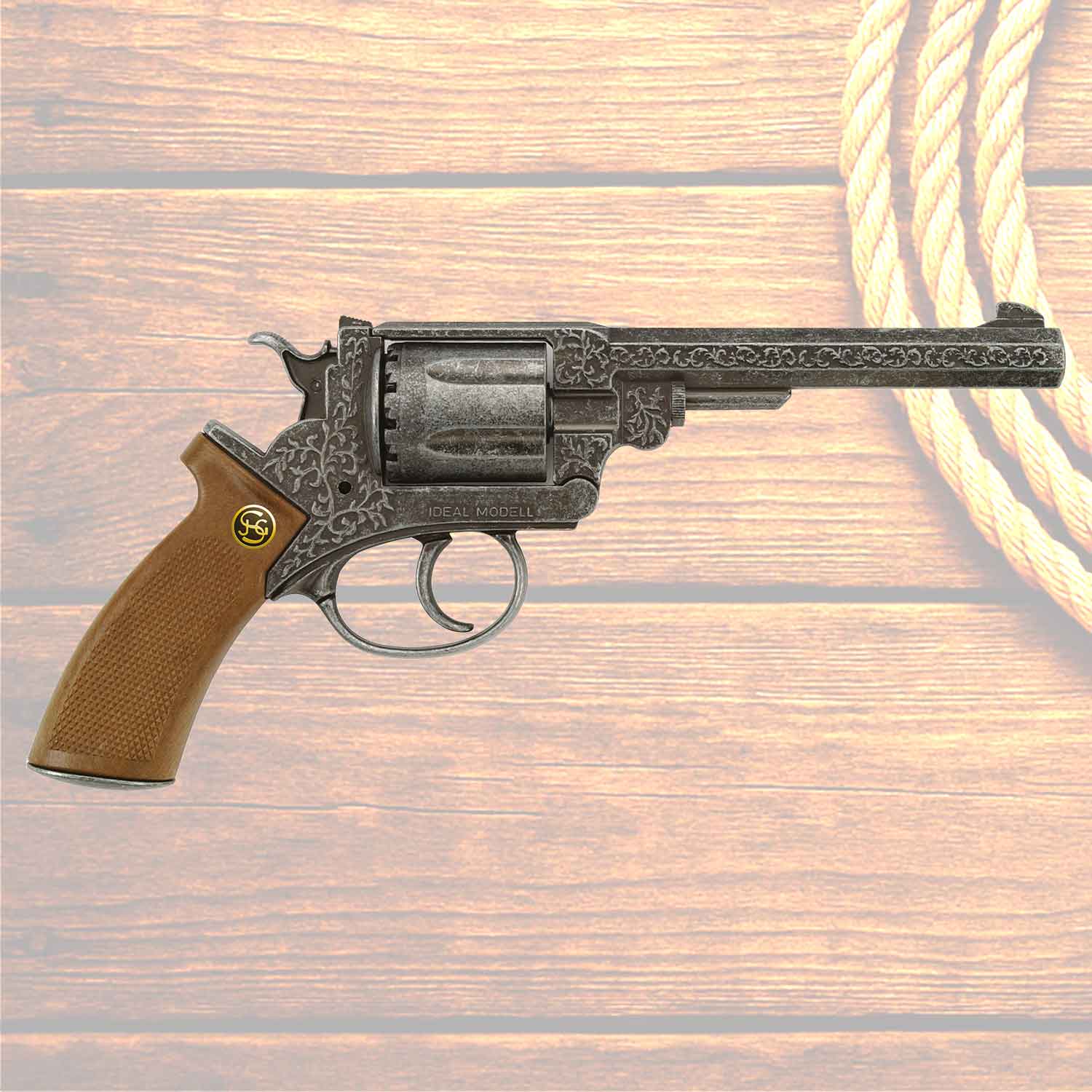 Spielzeug-Pistole Adams braun antik 25cm