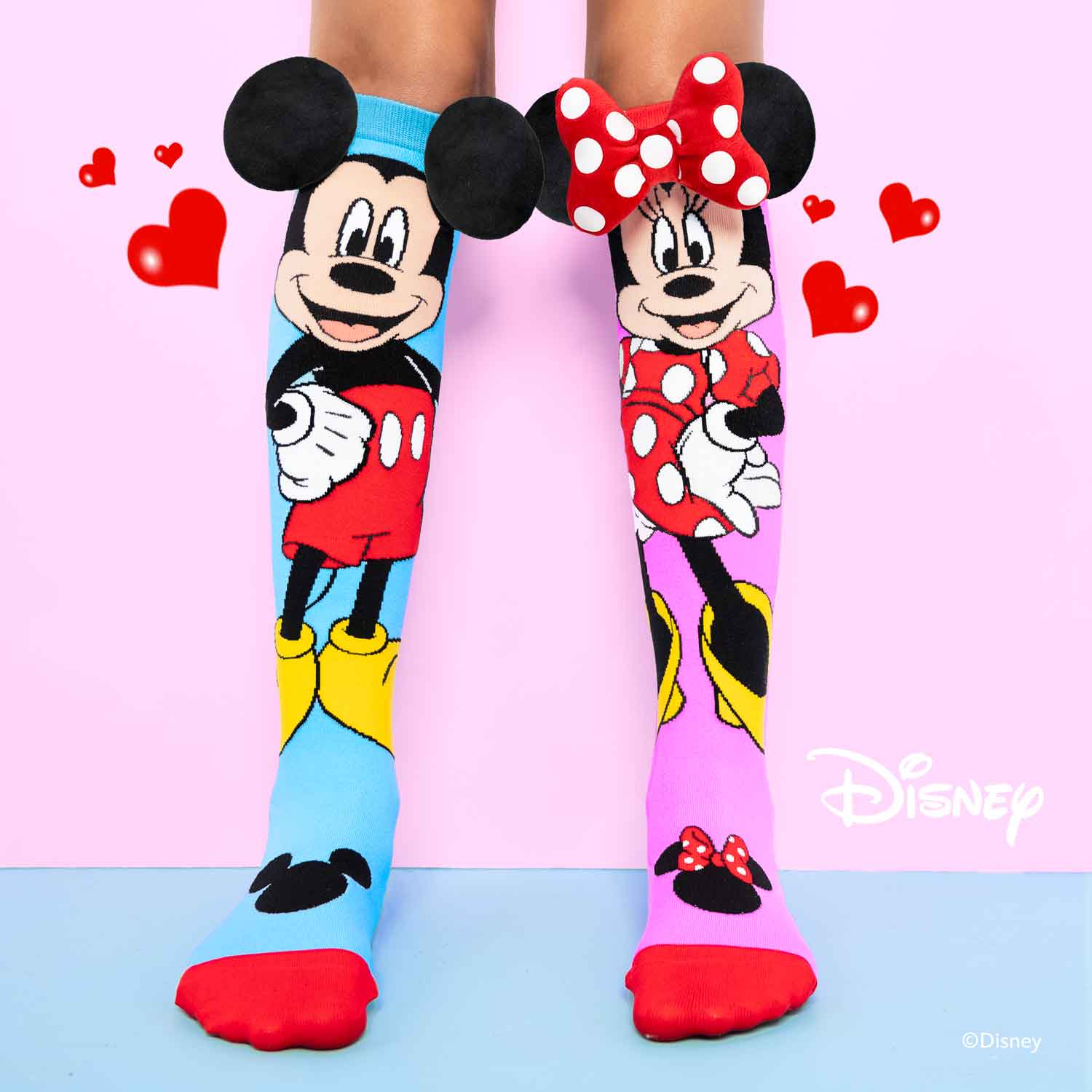 Farbenfrohe Socken mit Mickey und Minnie Muster und 3D Applikationen, 6-99 Jahre geeignet
