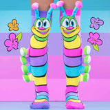 Farbenfrohe Socken mit Raupen Muster und 3D Applikationen, 6-99 Jahre geeignet