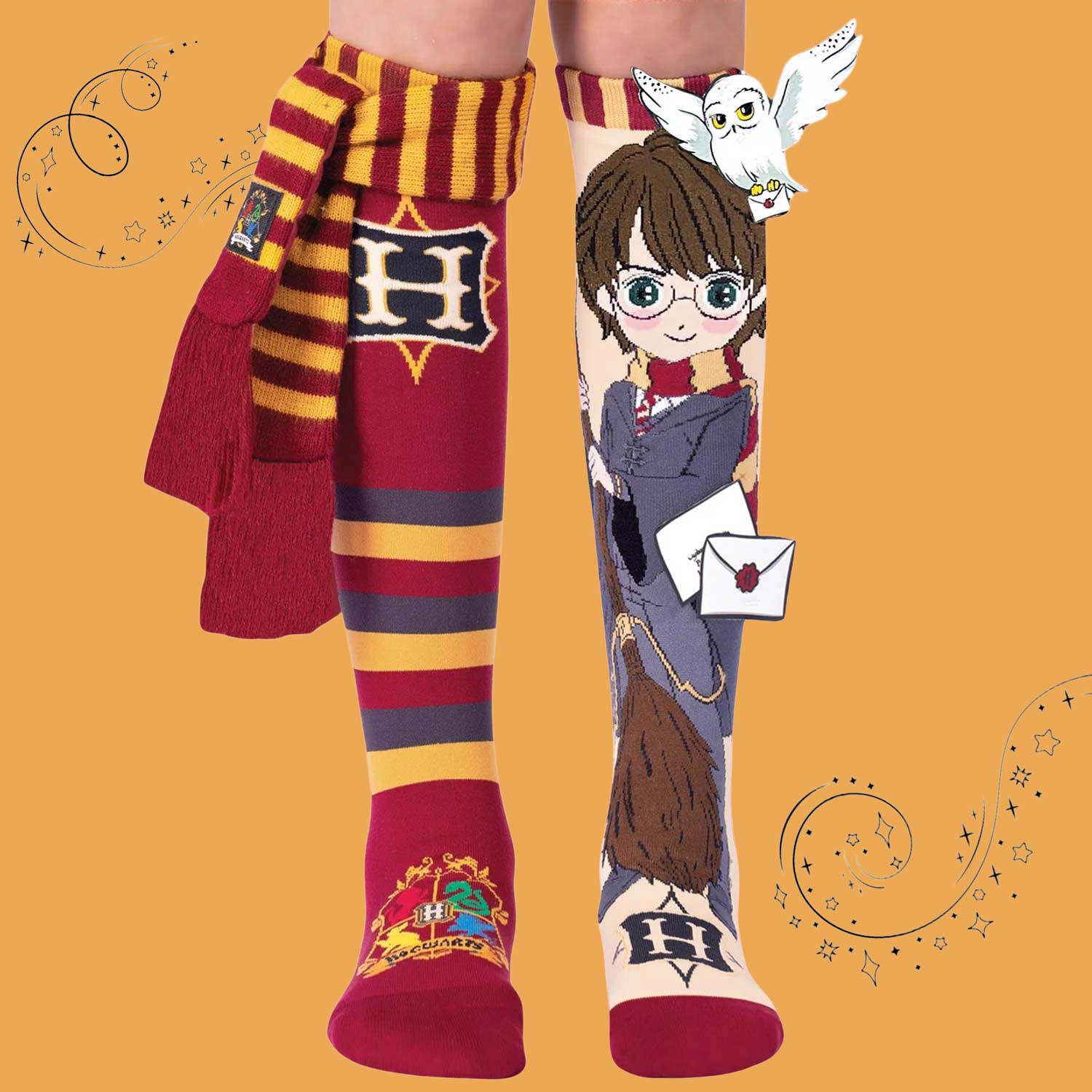 Farbenfrohe Socken mit Harry Potter Muster und 3D Applikationen, 6-99 Jahre geeignet