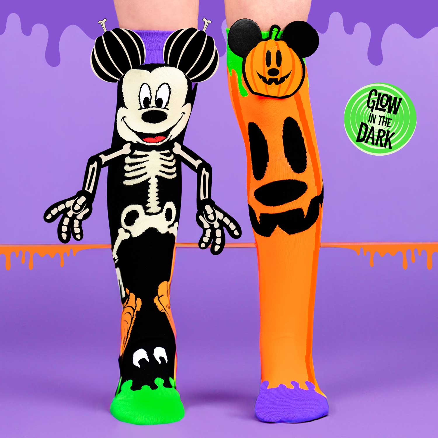 Farbenfrohe Socken mit Mickey glow in the dark Muster und 3D Applikationen, 6-99 Jahre geeignet