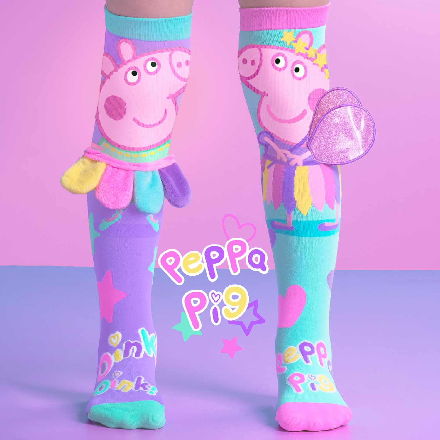 Farbenfrohe Socken mit Peppa Pig Fairy Muster und 3D Applikationen, 6-99 Jahre geeignet