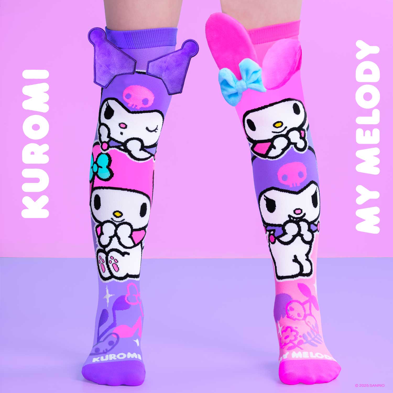 Farbenfrohe Socken mit Kuromi & My Melody Muster und 3D Applikationen, 6-99 Jahre geeignet