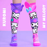 Farbenfrohe Socken mit Kuromi & My Melody Muster und 3D Applikationen, 6-99 Jahre geeignet