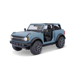 Modellauto Ford Bronco Badlands blau von 2021, ohne Türen  im Maßstab 1:18