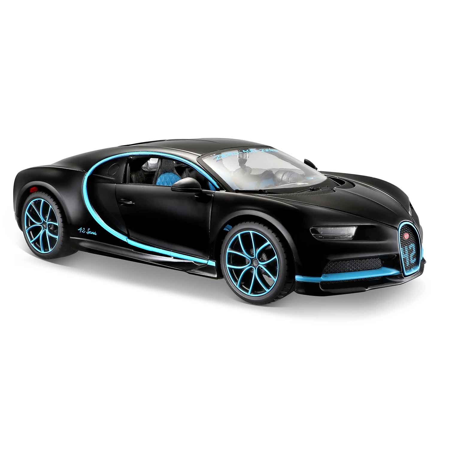 Modellauto Bugatti Chiron - Wold Record 0-400-0km/h in 42 Sek. Schwarz im Maßstab 1:24