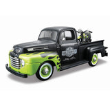 Modellauto Ford F-1 Pickup (1948) + FL Panhead schwarz von 1948 im Maßstab 1:24