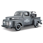 Modellauto Ford F-1 Pickup matt schwarz von 1948 + WLA Flathead 1942 im Maßstab 1:24