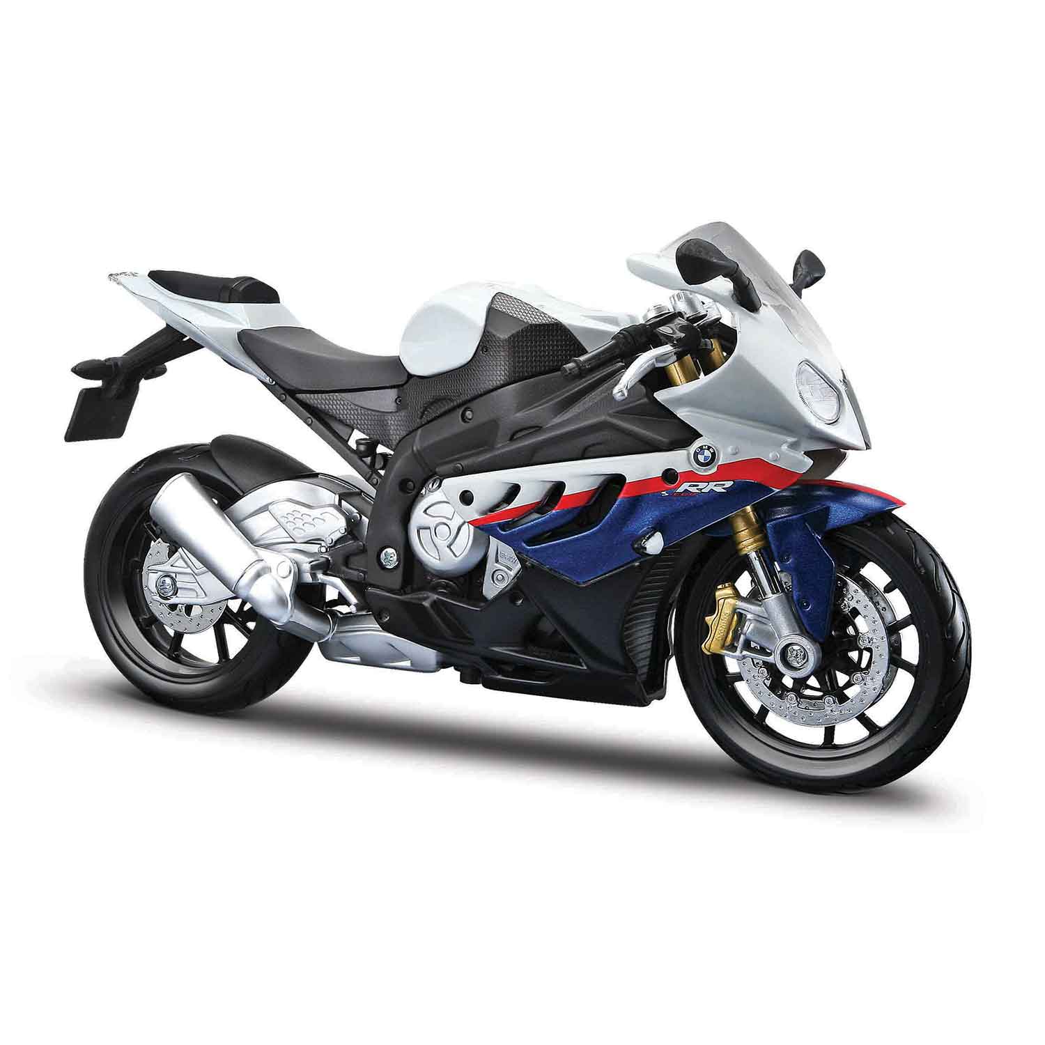 Motorradmodell SE BMW S1000RR auf Sockel blau im Maßstab 1:12