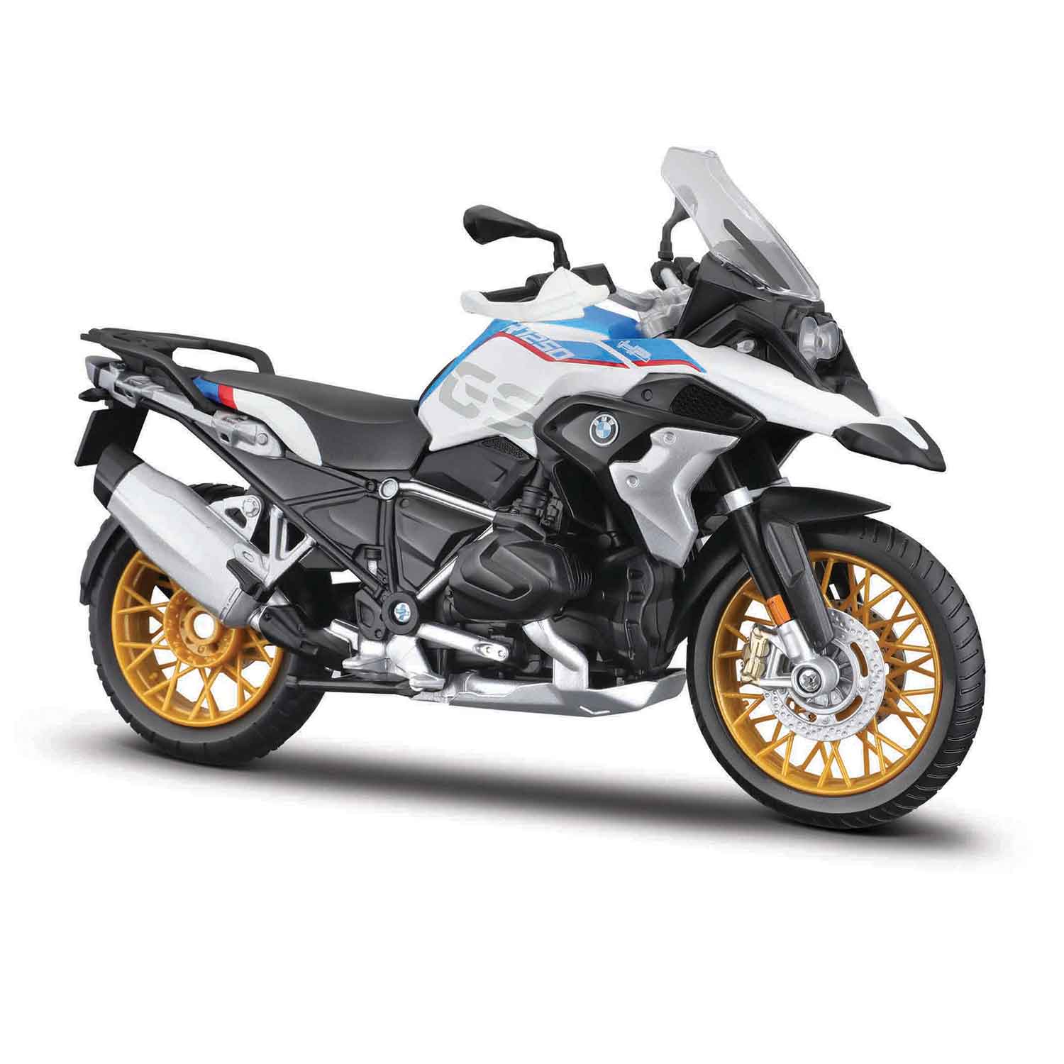 Motorradmodell SE BMW R1250 GS auf Sockel blau im Maßstab 1:12