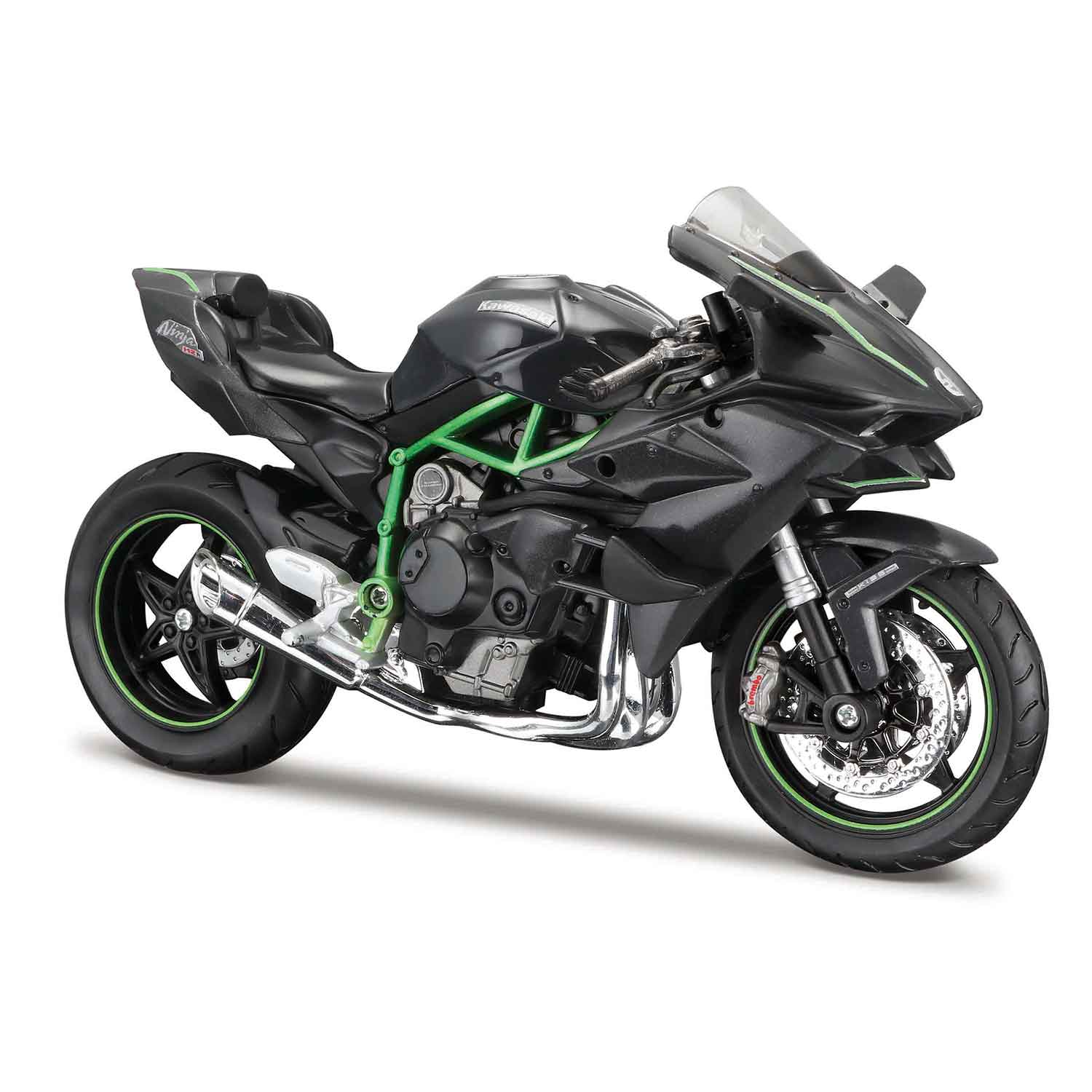 Motorradmodell SE Kawasaki Ninja H2R auf Sockel grau im Maßstab 1:12