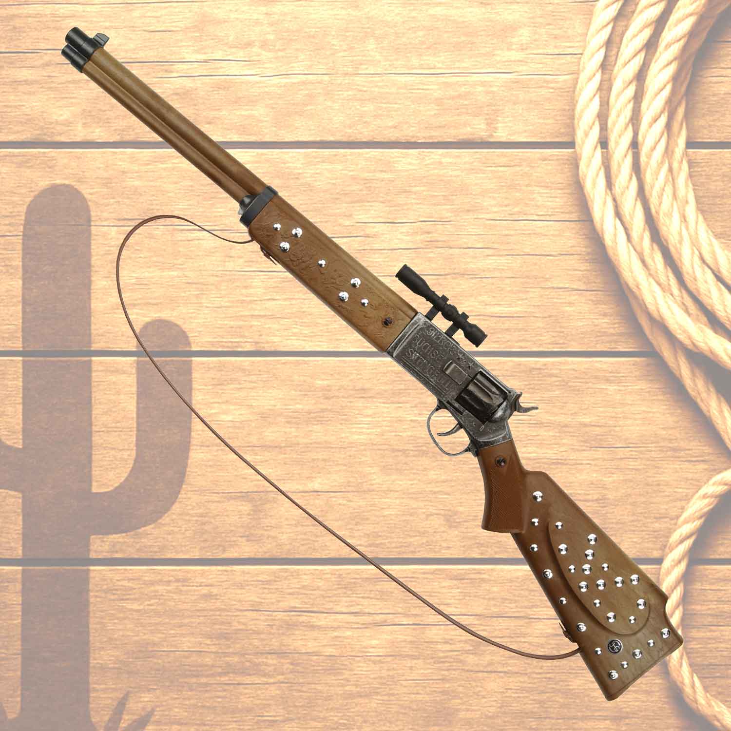 Spielzeug-Gewehr Silberbüchse braun antik 77 cm, 12-Schuss, ab 3 Jahren geeignet