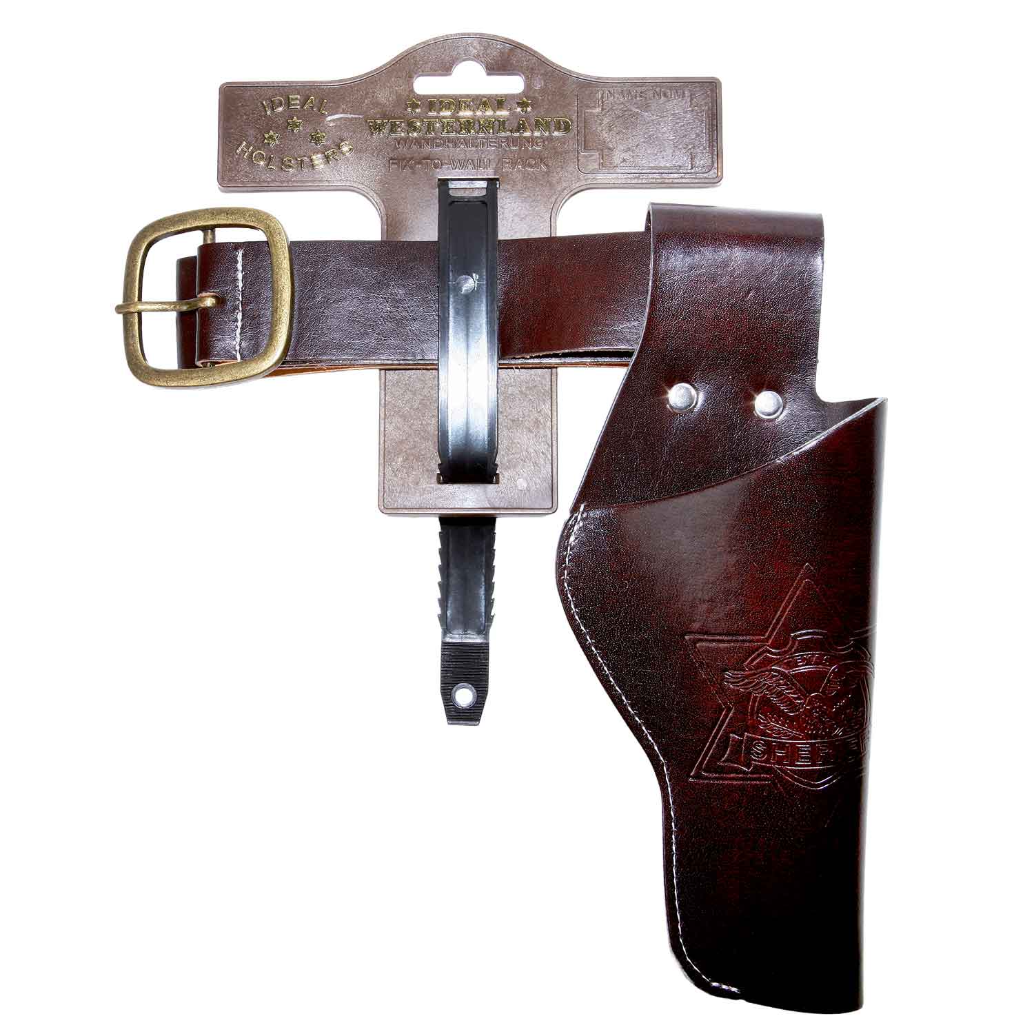 Accessoire Lederimitatgürtel "Duell" braun 55-90 cm, 1 Holster, ab 3 Jahren geeignet