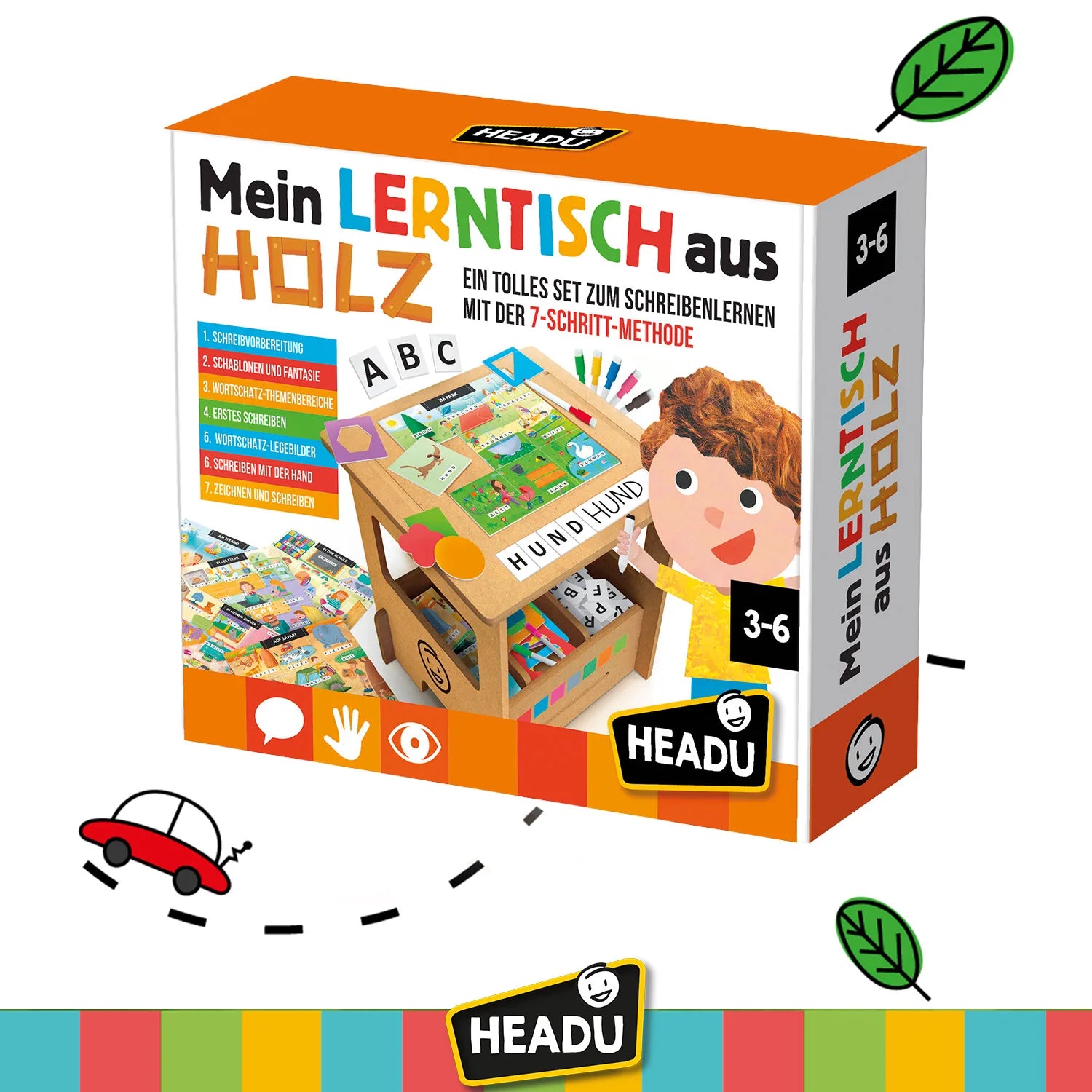 HEADU Lernspiel Mein Lerntisch aus Holz fürs Alter 3 bis 6 Jahre
